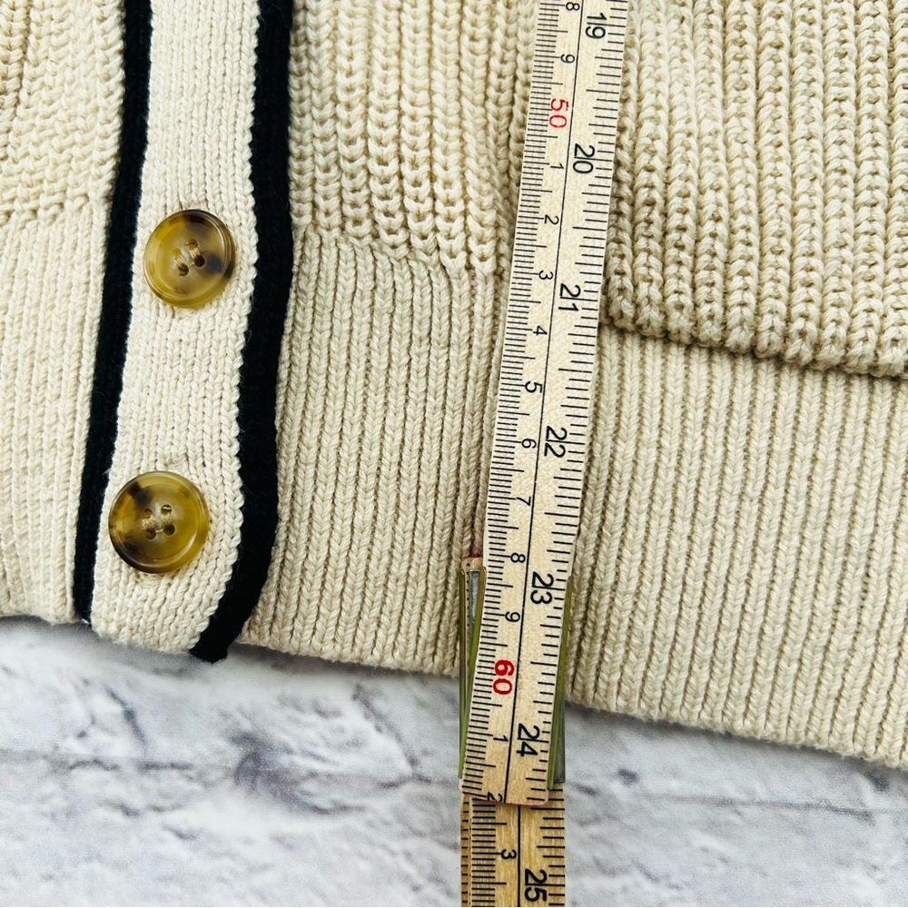J. Crew Cream Cardigan Sweater Cream Black Chunky Knit Ribbed Size XS - Picture 7 of 8